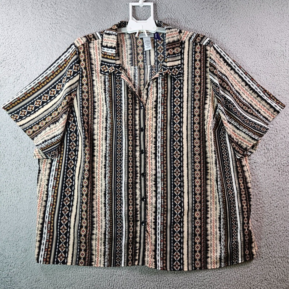 Catherines Tunic Shirt Women Size 3X 26 28 Petite Button Geometric Multicolor